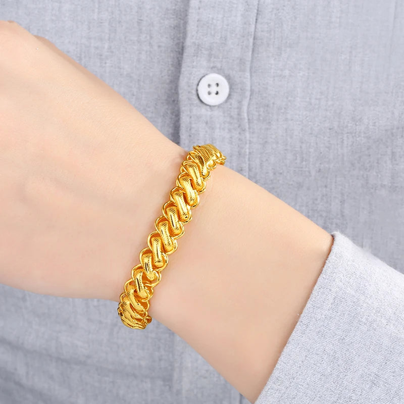 24K Pure Gold Bracelet Real 999 Solid Gold Bangle Generous Simple Fashion Men's Classic Jewelry
