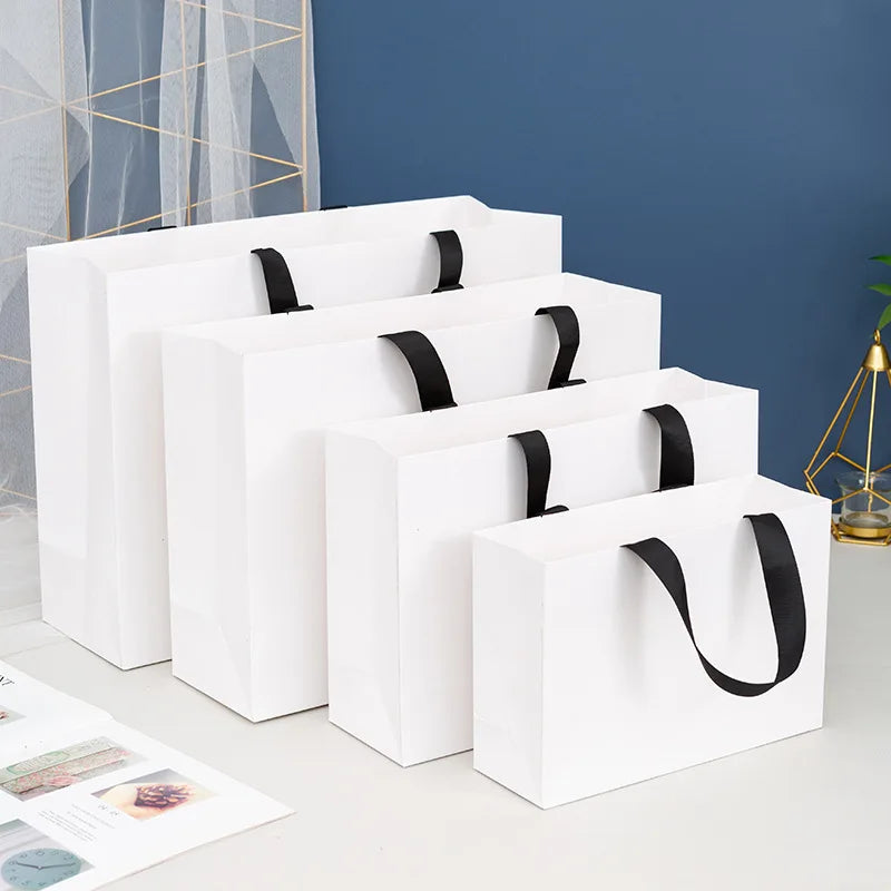 5Pcs High Quality Custom Logo Gift bag Shopping bags For Small Business Packages Personization Wig Clothing Package Kraft Bags