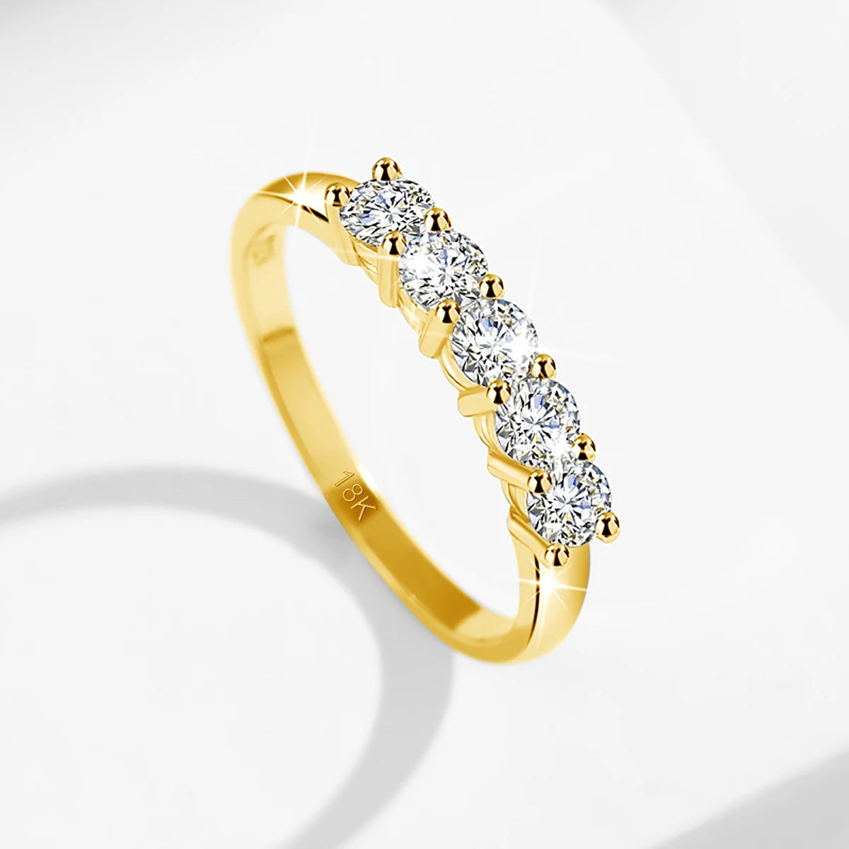 Original Solid 18K Gold Moissanite Ring For Women 5 Stone AU 750 Luxury Wedding Jewelry With Stamp Gift Female