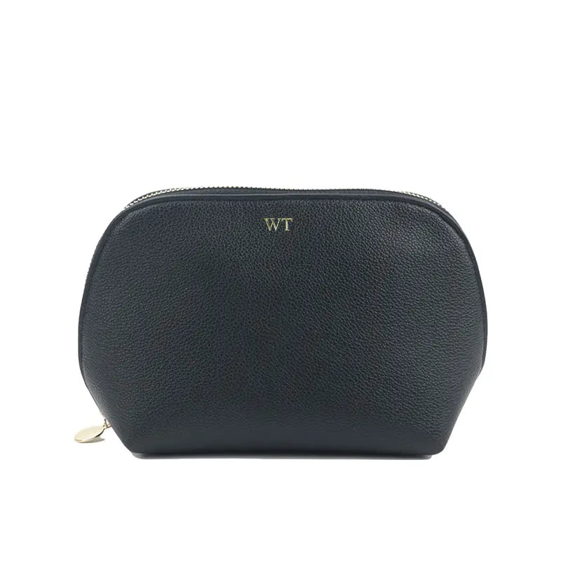 Customized Letters PU Leather Half Round Shell Makeup Bag Large Capacity High Beauty Travel Portable Women's Cosmetic Bag
