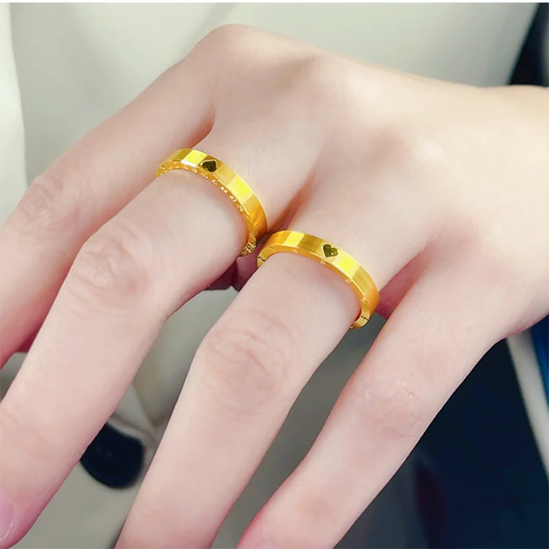 1PCS Pure 999 24K Yellow Gold Ring Women 520 Clock Rings 5G Hard Gold Crafts Loving Heart Rings US Size 6-9