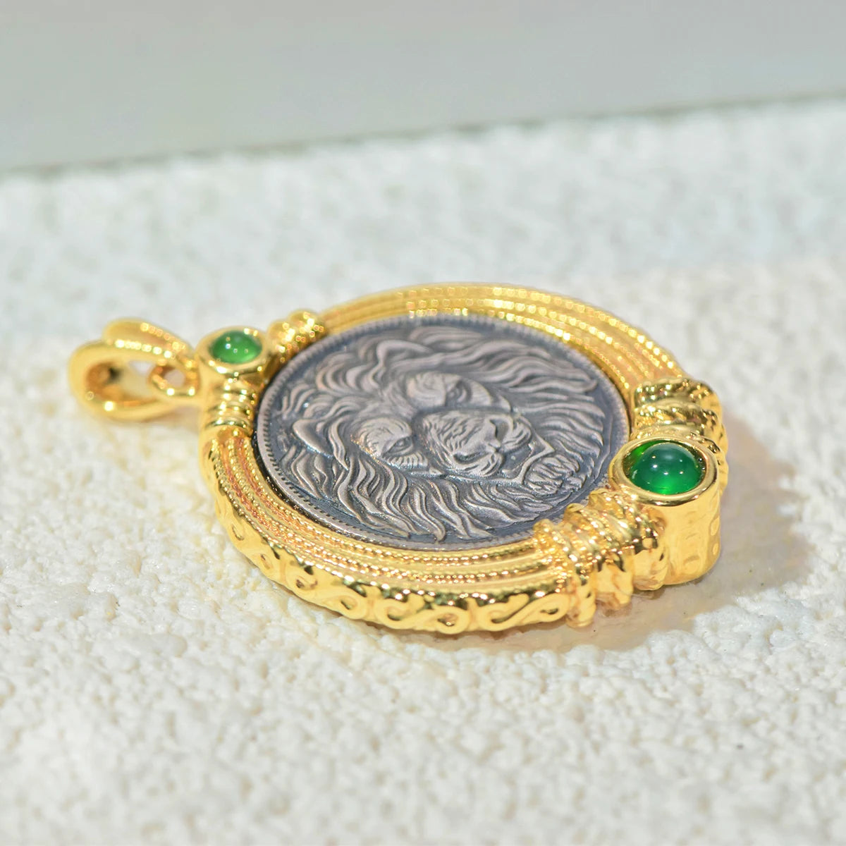 18K Gold Necklace Ancient Coin Pendant Round Lion Head & Bird AU750 Yellow Gold Pendant Women's Fine Jewelry