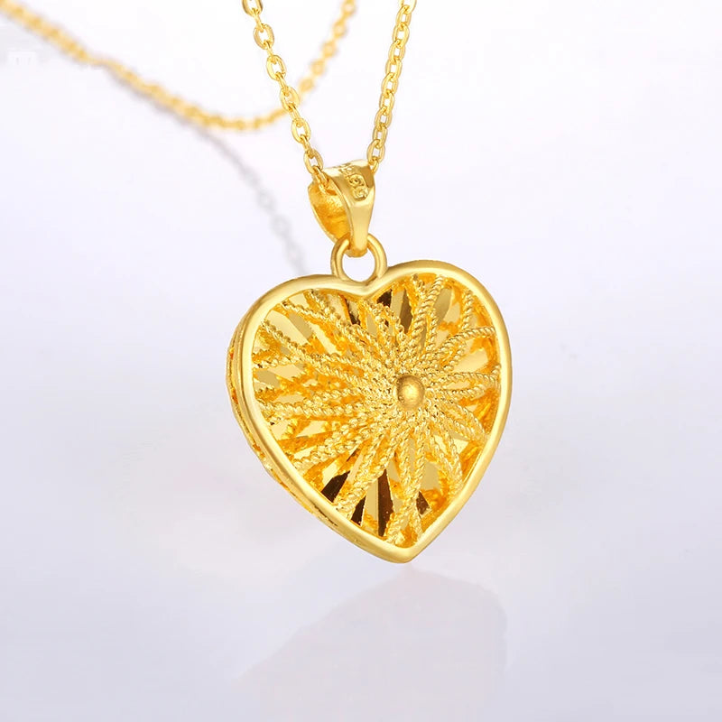 24K Pure Gold Pendant Real AU 999 Solid Gold Charm Nice Shiny Heart Upscale Trendy Classic Fine Jewelry