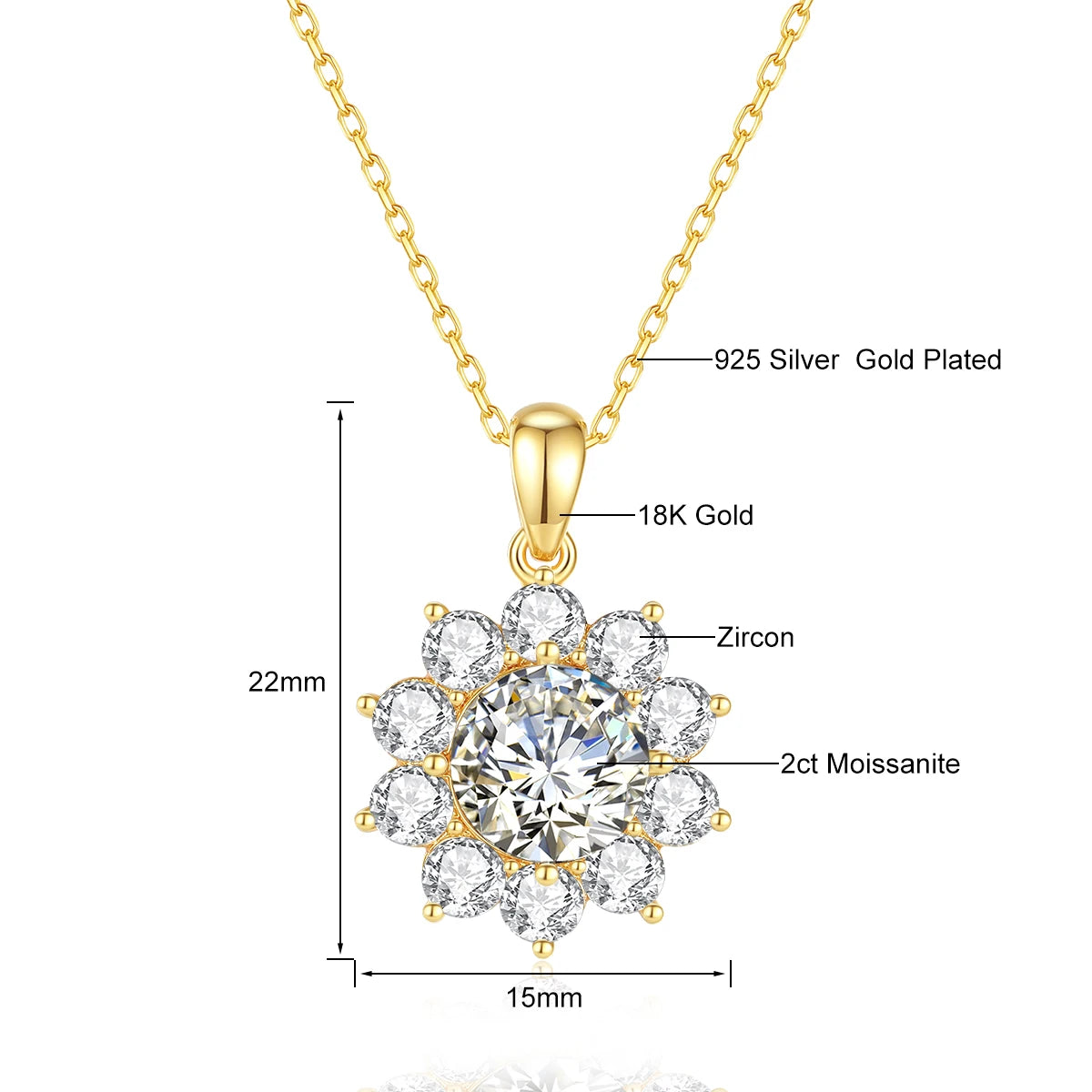Original Design 18K Gold Moissanite Pendant 2ct VVS1 AU750 Bauhinia Necklace for Women Anniversary Party Gift Trendy Jewelry