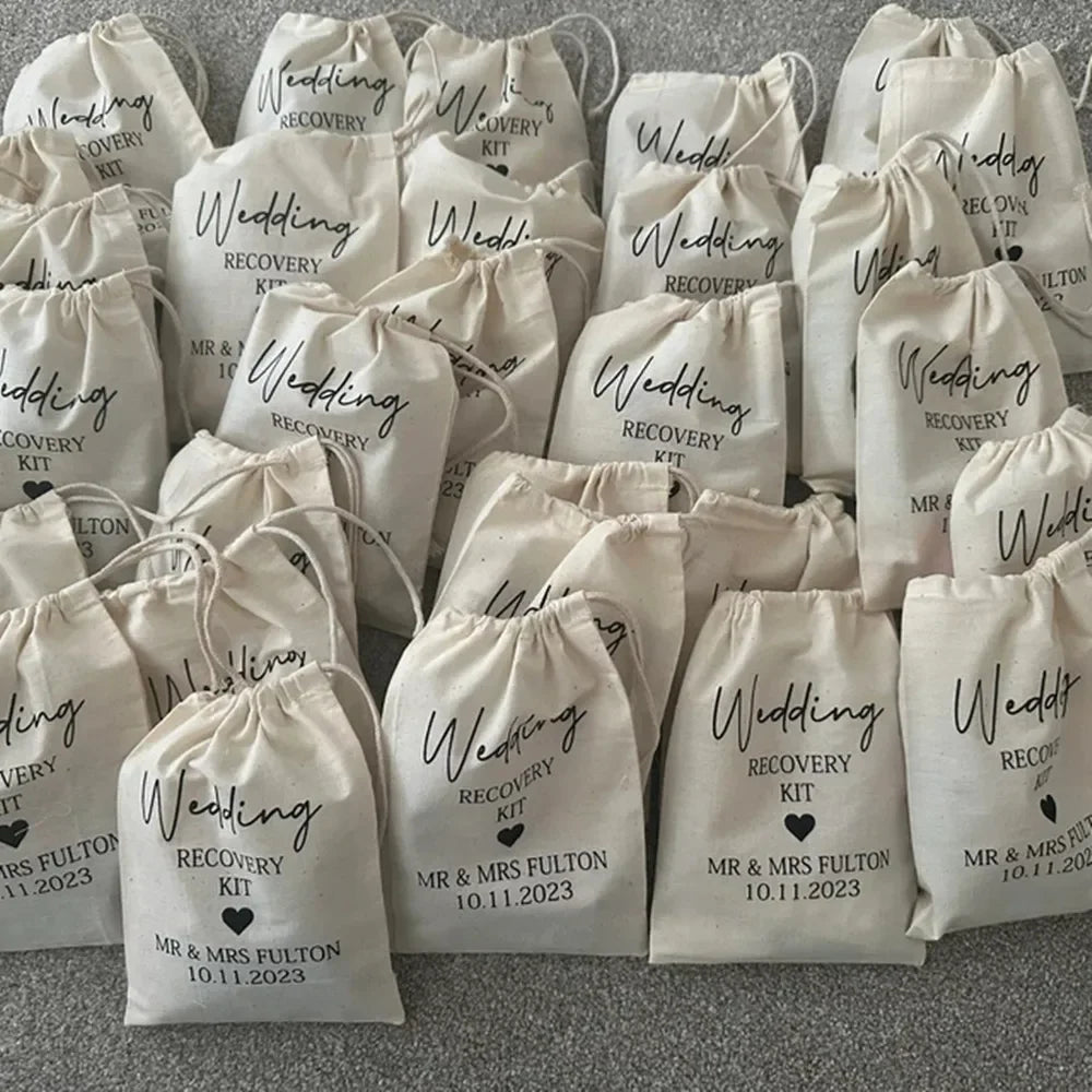 25pcs Custom Wedding bags, Guest Favor Bags, Personalized Hangover Kit, Canvas Bags, Wedding Recovery Kit, Wedding Survival Kit