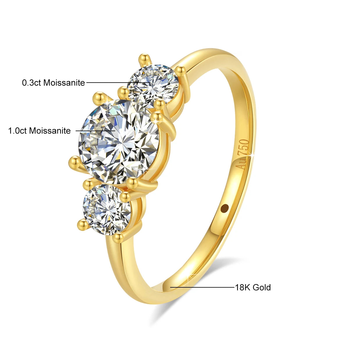 18k Gold Ring Moissanite For Women 3 Stone 100% Real Initial Luxury K Gold Jewelry Engagement Gift