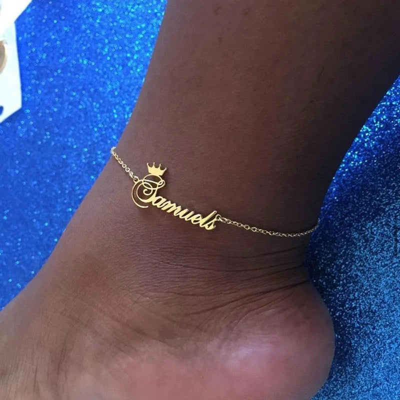 Personalized Butterfly Crown Name Anklet Women Girl Stainless Steel Custom Nameplate Ankle Bracelet Jewelry Birthday Gifts