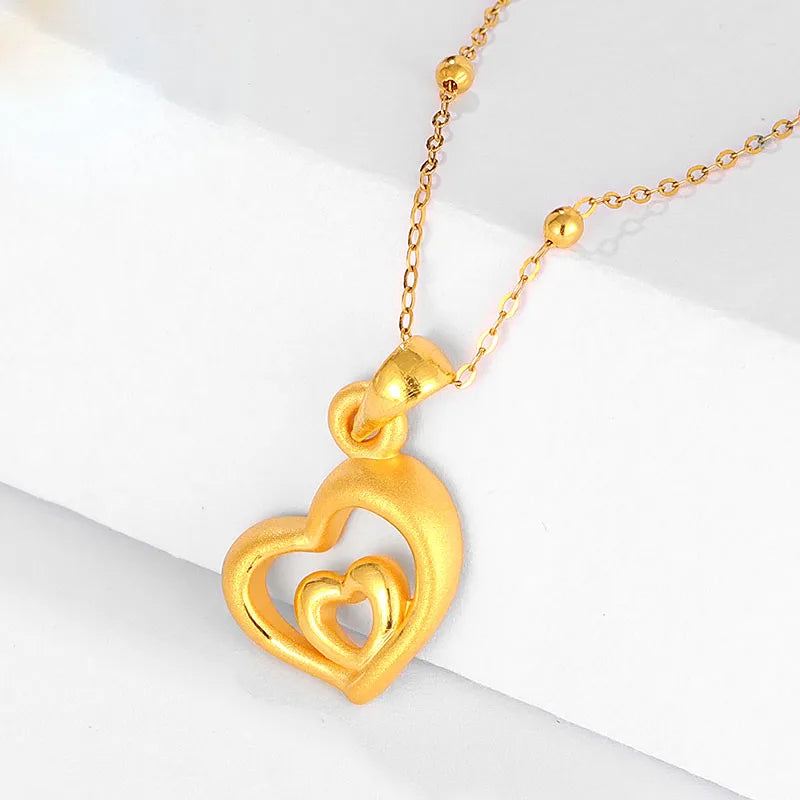 Solid 999 24K Yellow Gold Pendant 3D Gold Heart Necklace Pendant