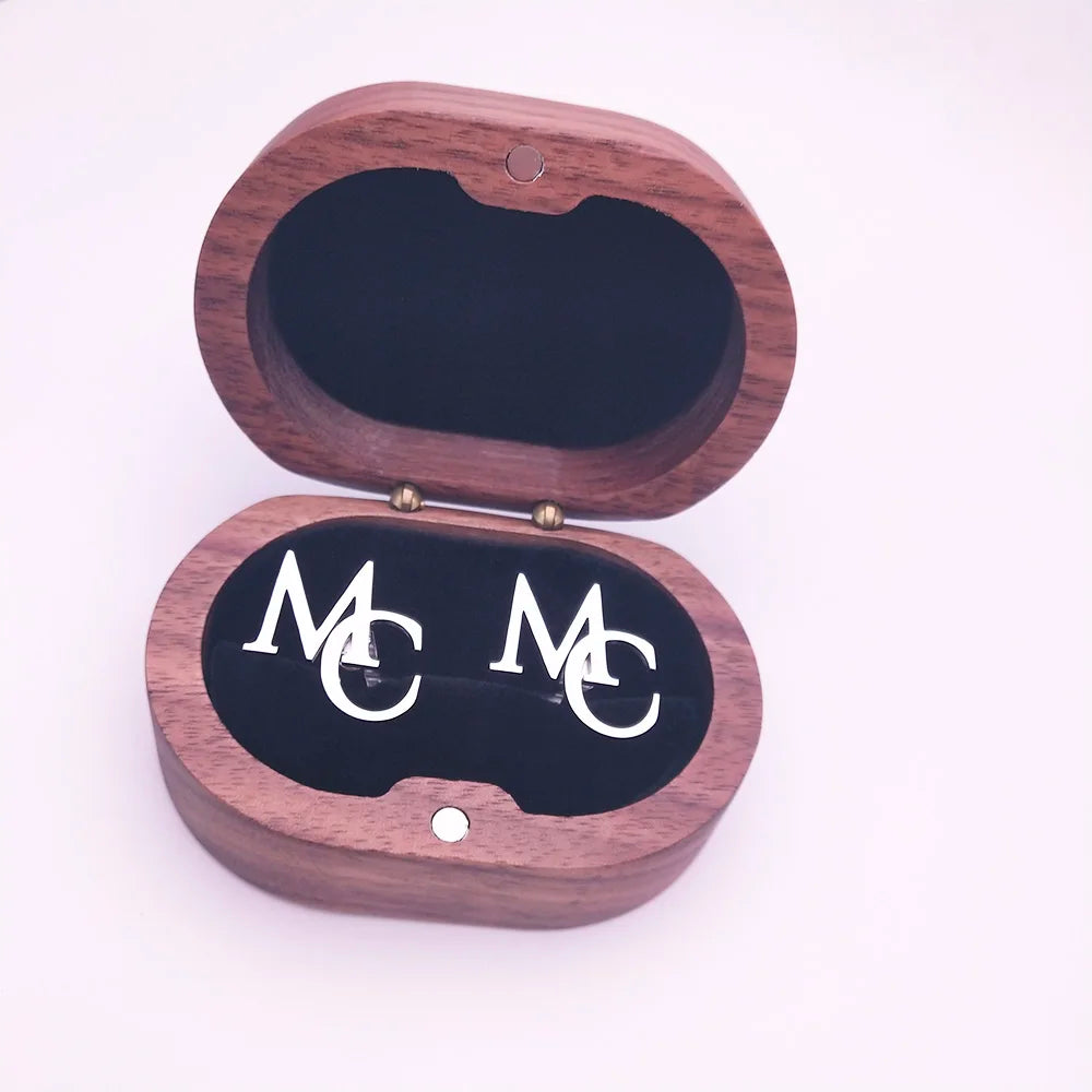 Boutons de manchette personnalisés Tangula pour hommes mariés boutons de manchette initiales en acier inoxydable boîte-cadeau en chêne de souhait bijoux de mariage cadeau de marié