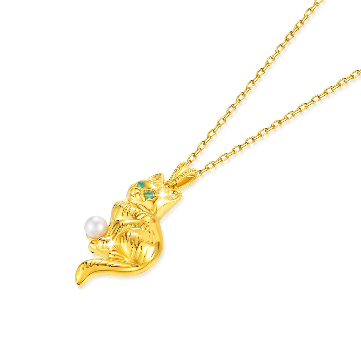 100% Genuine Cat Pendant 18K Gold Pearl Necklace Original Design for Women Anniversary Party Gift Fine Jewelry