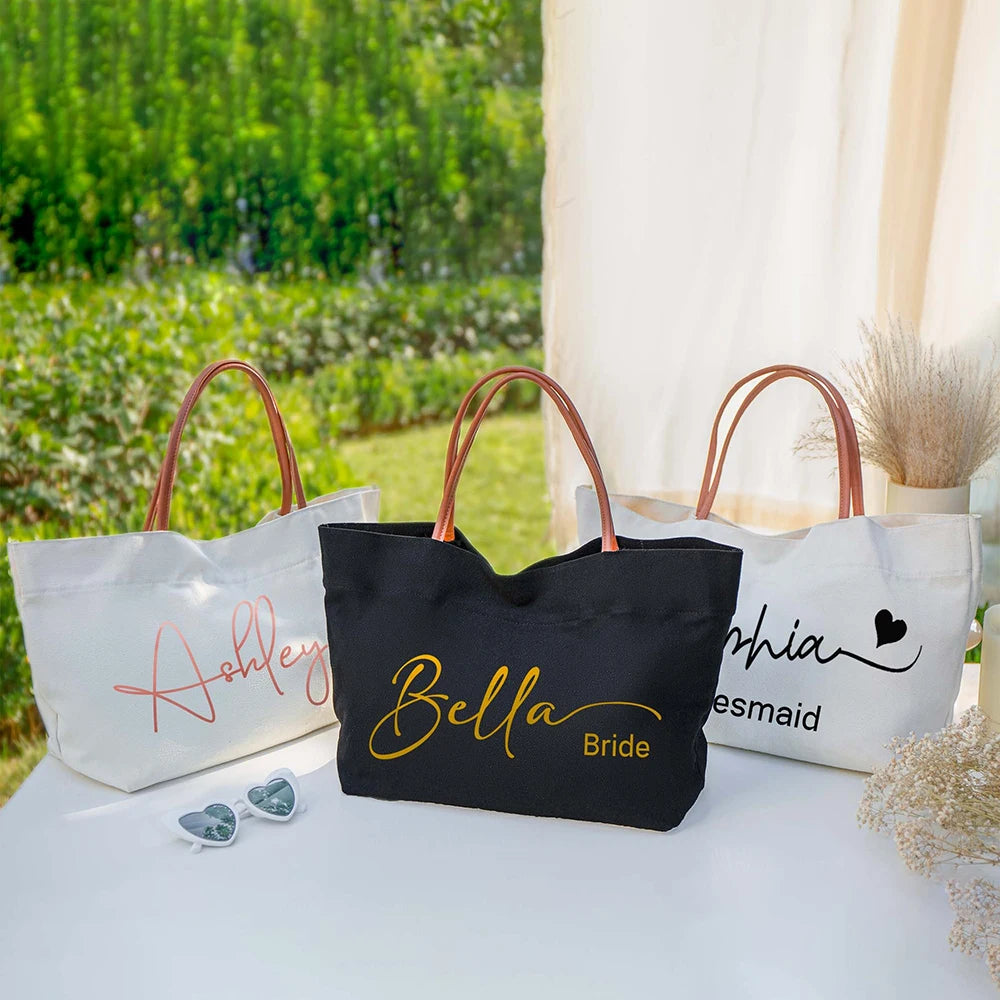 Personalized Canvas Travel Tote Bag, Bridal Beach Bag, Wedding Bachelorette Party Favors, Custom Bridesmaids Gift, Burlap Tote