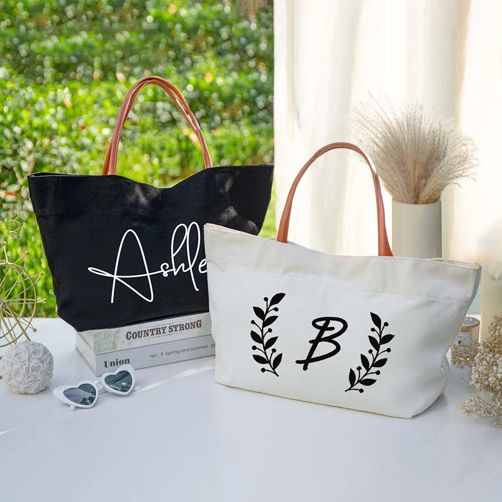 Personalized Canvas Travel Tote Bag, Bridal Beach Bag, Wedding Bachelorette Party Favors, Custom Bridesmaids Gift, Burlap Tote