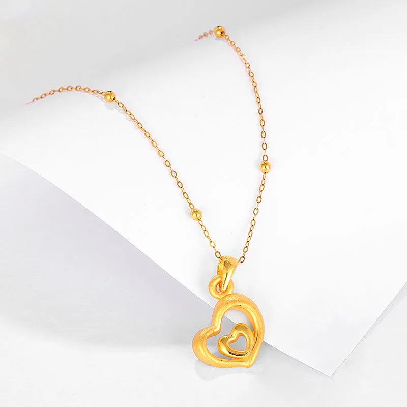 Solid 999 24K Yellow Gold Pendant 3D Gold Heart Necklace Pendant