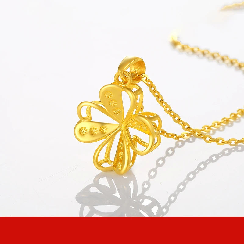 24K Pure Gold Pendant Real AU 999 Solid Gold Charm Beautiful Heart Classic Fine Jewelry