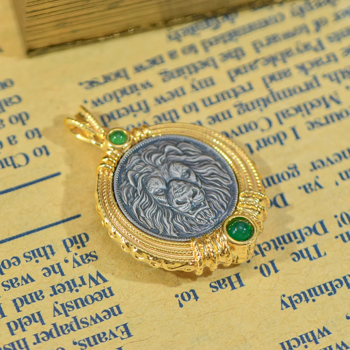 18K Gold Necklace Ancient Coin Pendant Round Lion Head & Bird AU750 Yellow Gold Pendant Women's Fine Jewelry