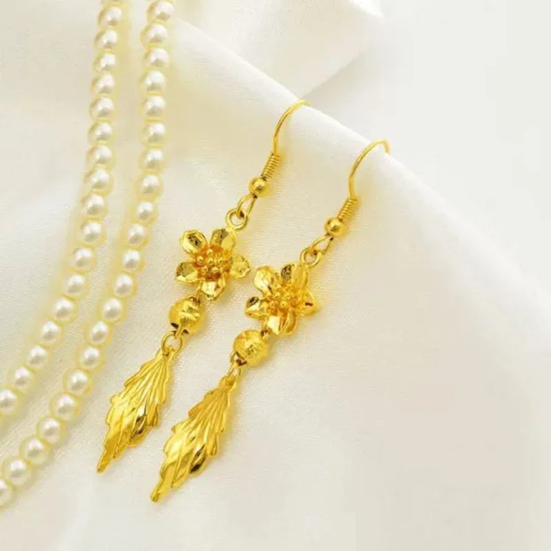 High quality 999 solid gold earrings 24K Bauhinia leaf real gold earrings AU750 luxury quality jewelry