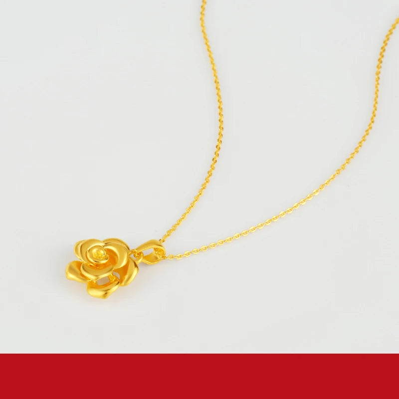 24K Pure Gold Pendant Real AU 999 Solid Gold Charm Lucy Rose Beautiful Trendy Classic Party Fine Jewelry