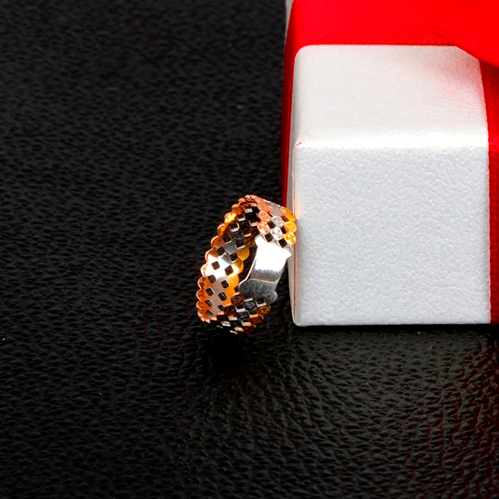 Au750 Real Pure 18K Multi-Tone Gold Ring Three Rows Round Carved Full Star Band Ring Women Lucky Gift US Size 5-8