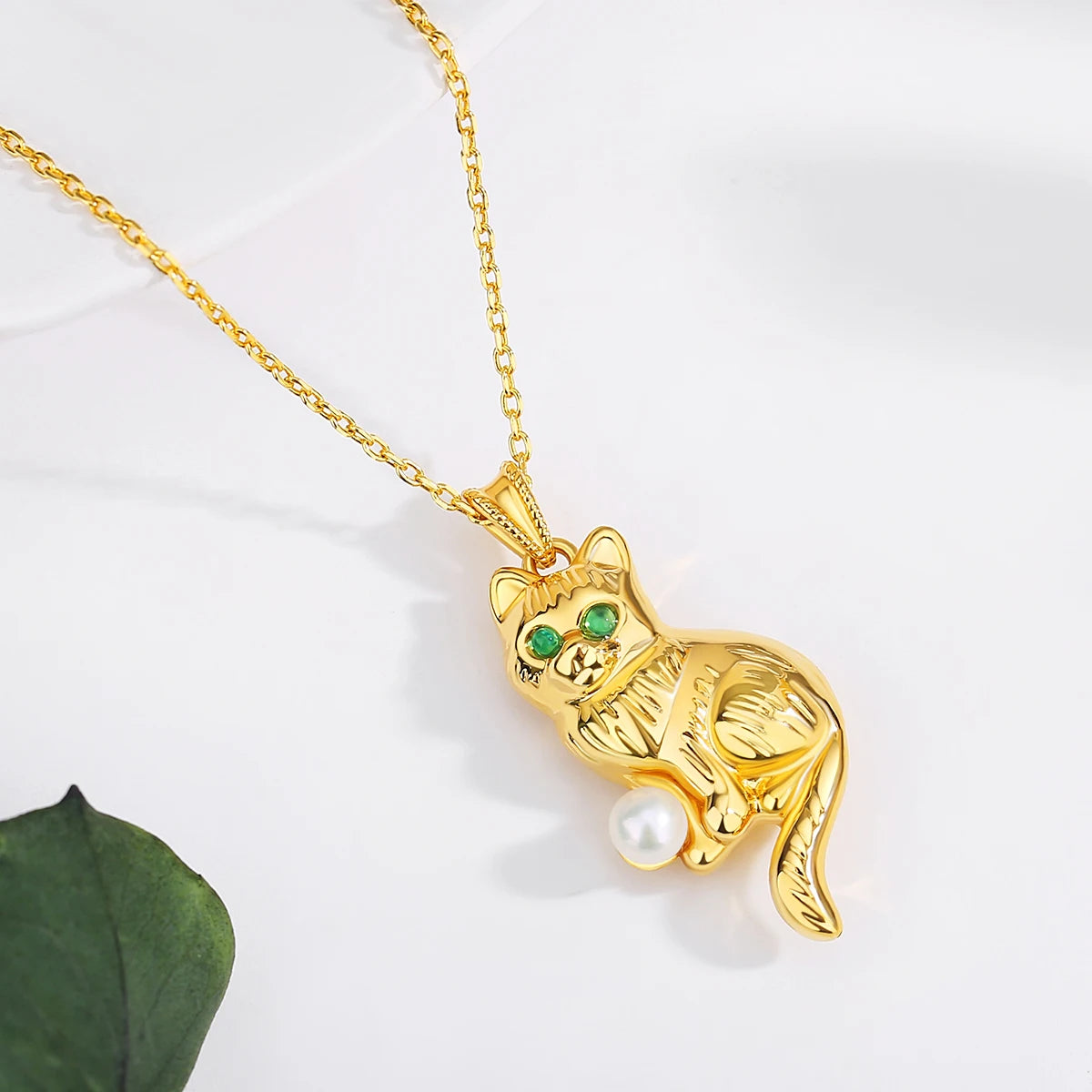 100% Genuine Cat Pendant 18K Gold Pearl Necklace Original Design for Women Anniversary Party Gift Fine Jewelry