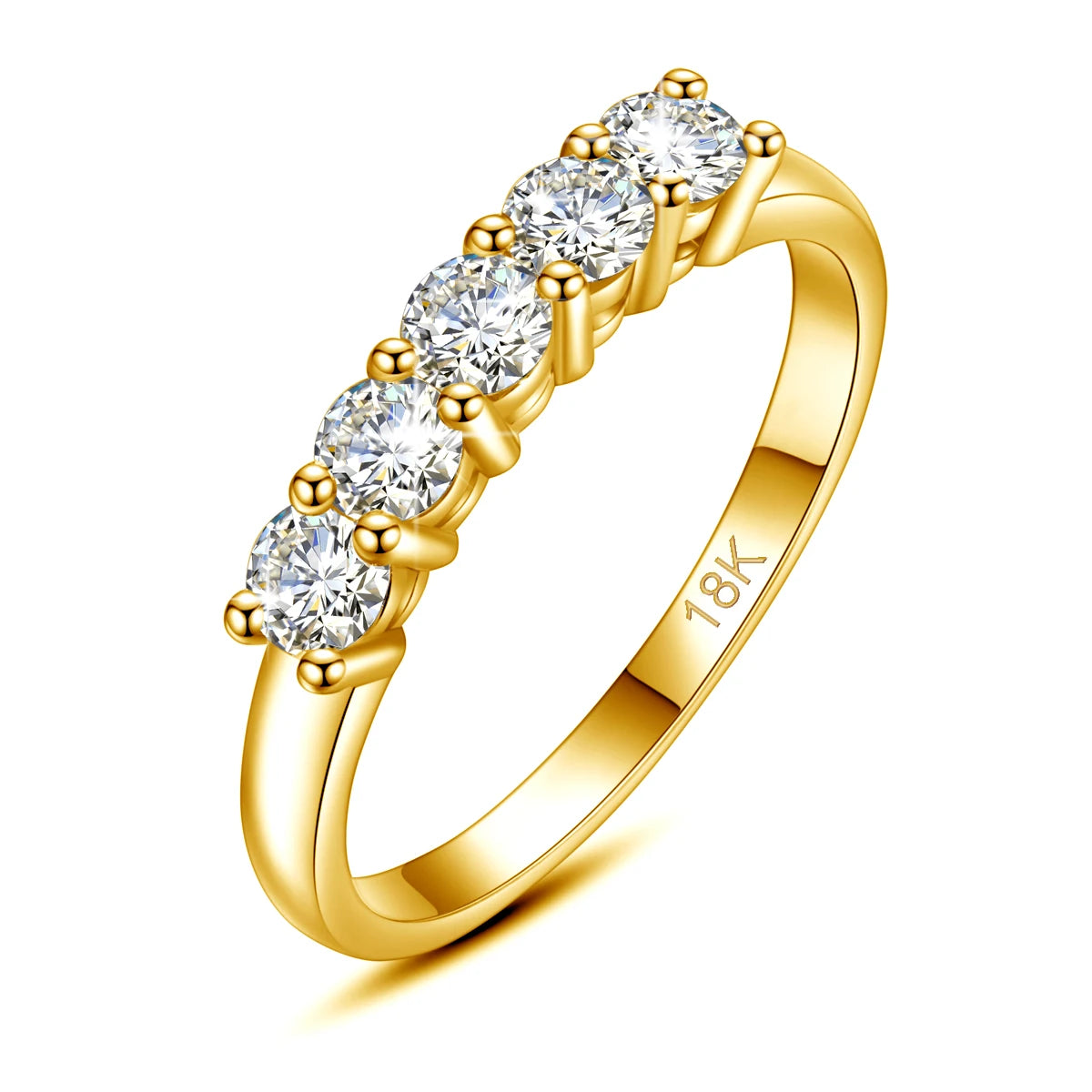 Original Solid 18K Gold Moissanite Ring For Women 5 Stone AU 750 Luxury Wedding Jewelry With Stamp Gift Female