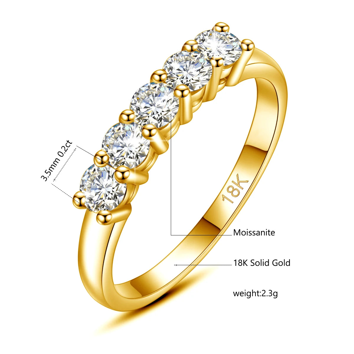 Original Solid 18K Gold Moissanite Ring For Women 5 Stone AU 750 Luxury Wedding Jewelry With Stamp Gift Female