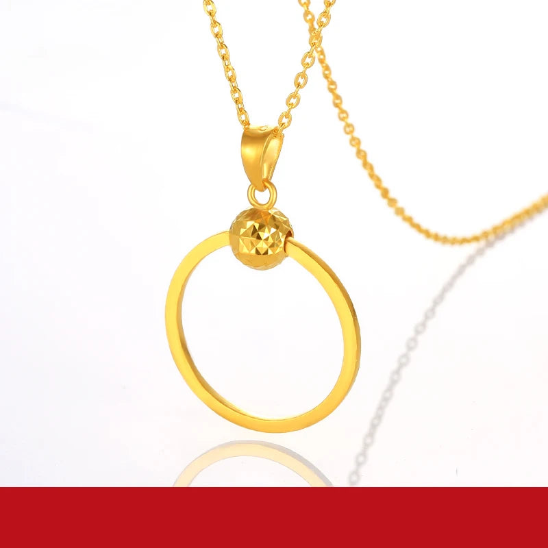 24K Pure Gold Pendant Real AU 999 Solid Gold Charm Beautiful Round Classic Fine Jewelry