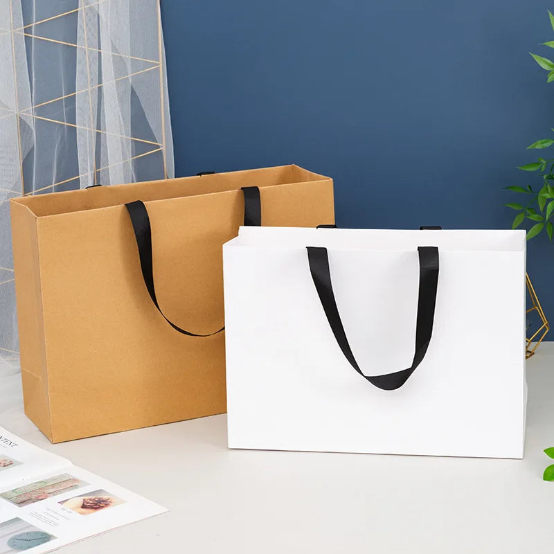 5Pcs High Quality Custom Logo Gift bag Shopping bags For Small Business Packages Personization Wig Clothing Package Kraft Bags
