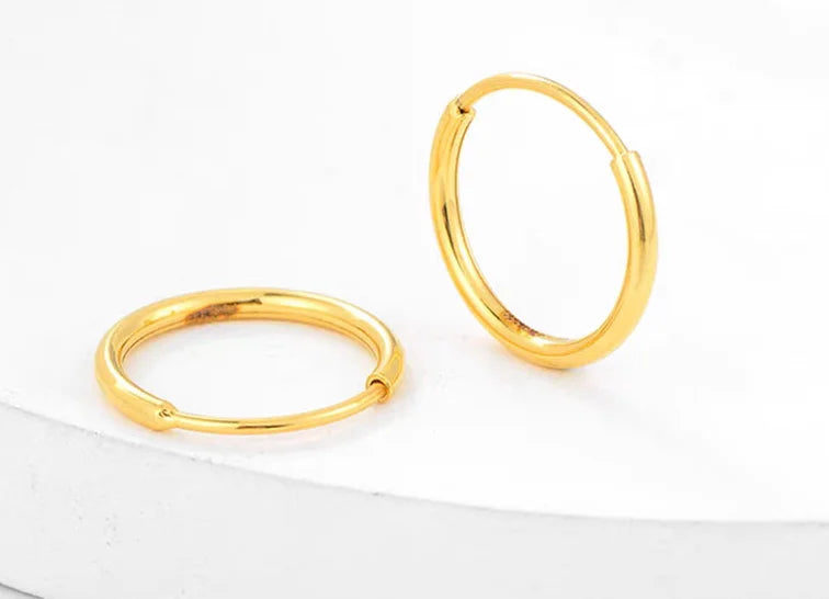 24k pure gold earrings for women 999 real gold hoop earring round circle earrings 10mm 12mm