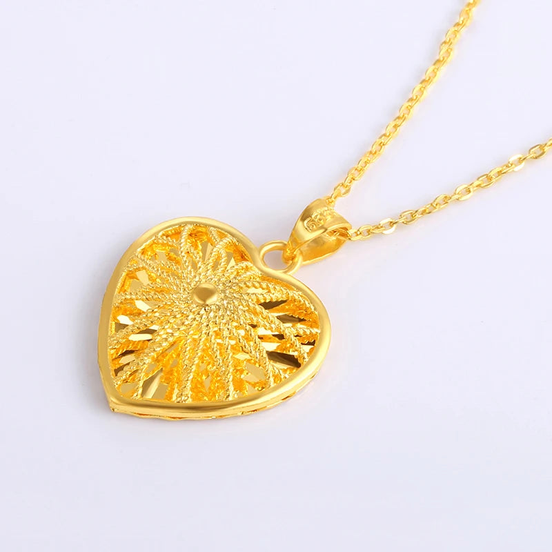 24K Pure Gold Pendant Real AU 999 Solid Gold Charm Nice Shiny Heart Upscale Trendy Classic Fine Jewelry