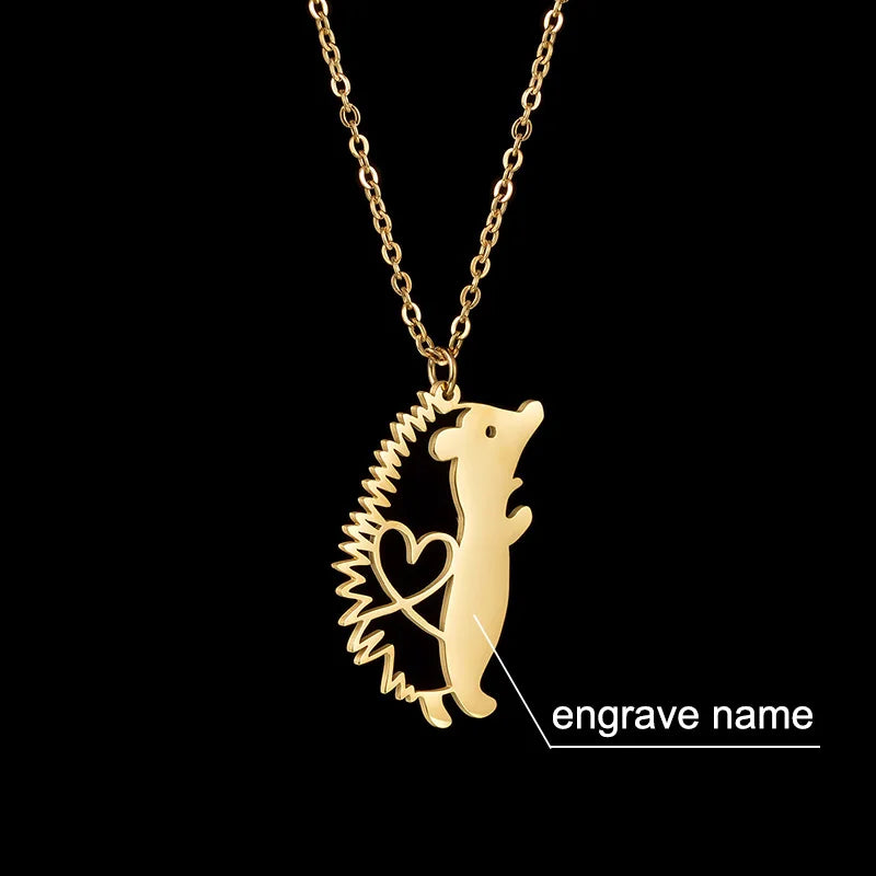 Custom Name Necklace Hedgehog Cute Chain Engrave Name Letters For Boy Girl Birthday Gift Jewelry Stainless Steel Pendant Choker