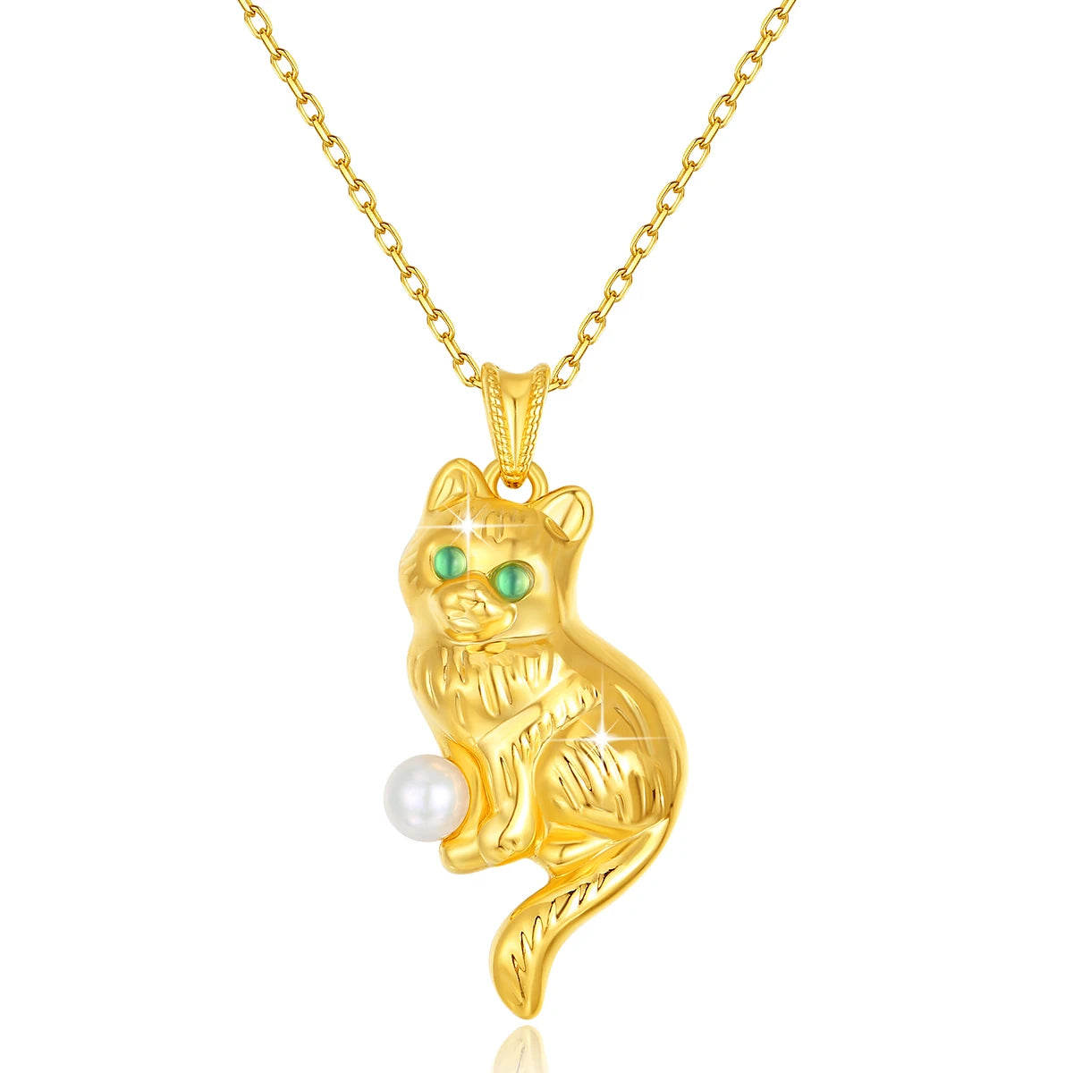 100% Genuine Cat Pendant 18K Gold Pearl Necklace Original Design for Women Anniversary Party Gift Fine Jewelry