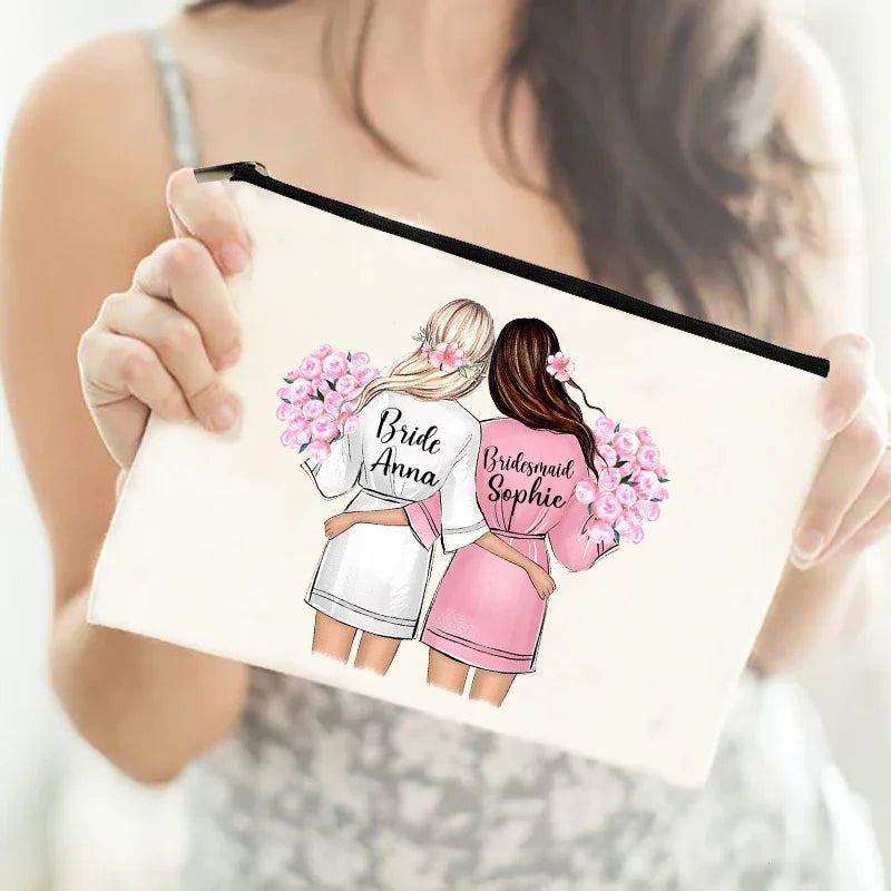 Personalised Makeup Bag Custom Name Cosmetic Bags Travel Toiletry Organizer Bride Storage Make Up Case Wedding Bridesmaid Gifts
