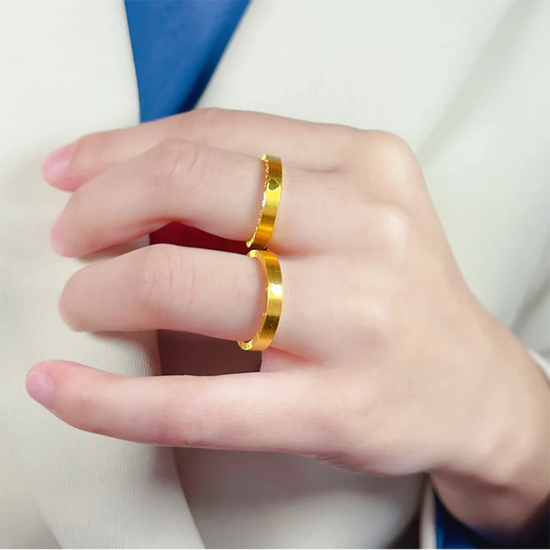 1PCS Pure 999 24K Yellow Gold Ring Women 520 Clock Rings 5G Hard Gold Crafts Loving Heart Rings US Size 6-9