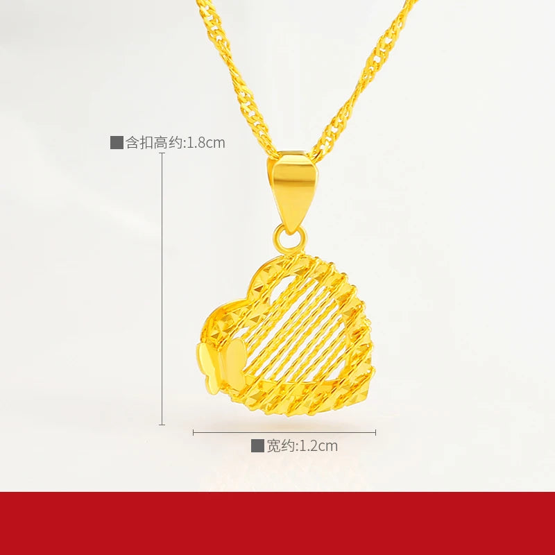 24K Pure Gold Pendant Real AU 999 Solid Gold Charm Beautiful Heart Line Classic Fine Jewelry