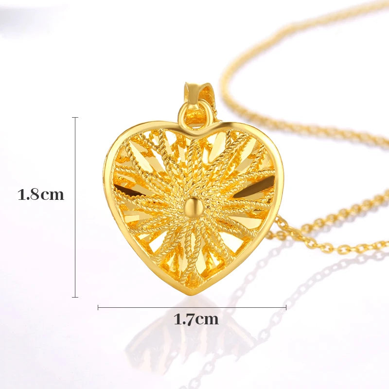 24K Pure Gold Pendant Real AU 999 Solid Gold Charm Nice Shiny Heart Upscale Trendy Classic Fine Jewelry