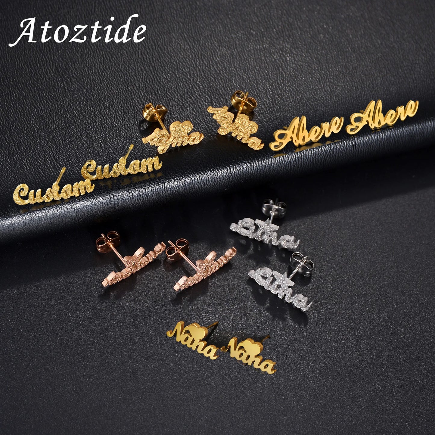 Personalized Custom Frosted Name Stud Earring Heart Star Stainless Steel for Women Customized Christmas Jewelry Gift