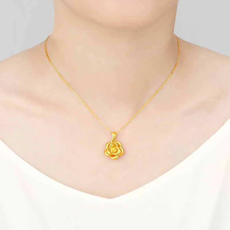 24K Pure Gold Pendant Real AU 999 Solid Gold Charm Lucy Rose Beautiful Trendy Classic Party Fine Jewelry