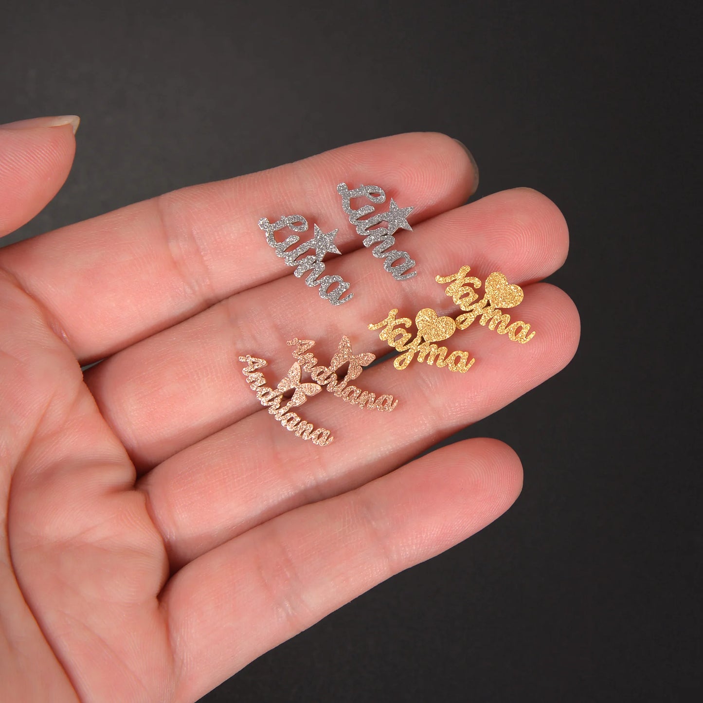 Personalized Custom Frosted Name Stud Earring Heart Star Stainless Steel for Women Customized Christmas Jewelry Gift