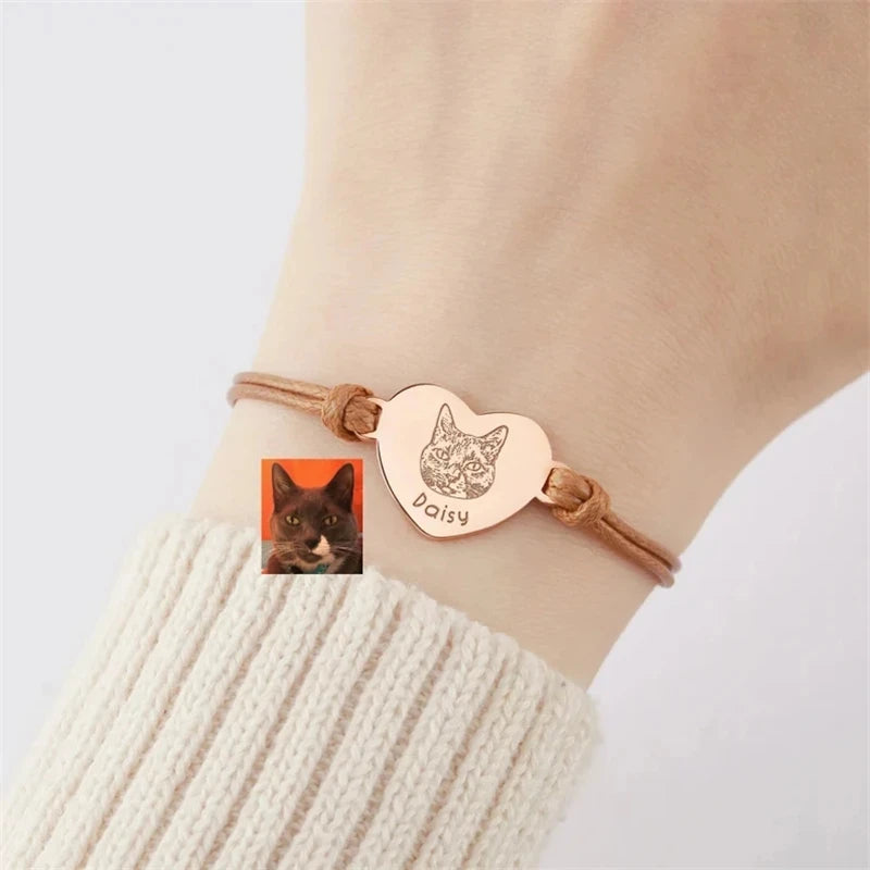 Bracelets personnalisés avec portrait d'animal de compagnie pour femmes, photo de chien personnalisée, bracelet réglable en acier inoxydable pour amoureux des animaux de compagnie, bijoux cadeau