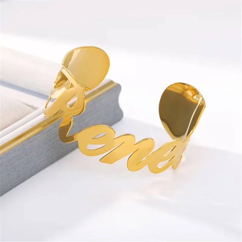 Big Personalized Custom Name Letter Bracelet Stainless Steel Gold Couple Bracelet Cuff Bangle Women Jewelry Valentine's Day Gift
