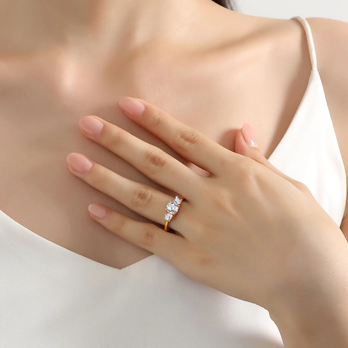 18k Gold Ring Moissanite For Women 3 Stone 100% Real Initial Luxury K Gold Jewelry Engagement Gift