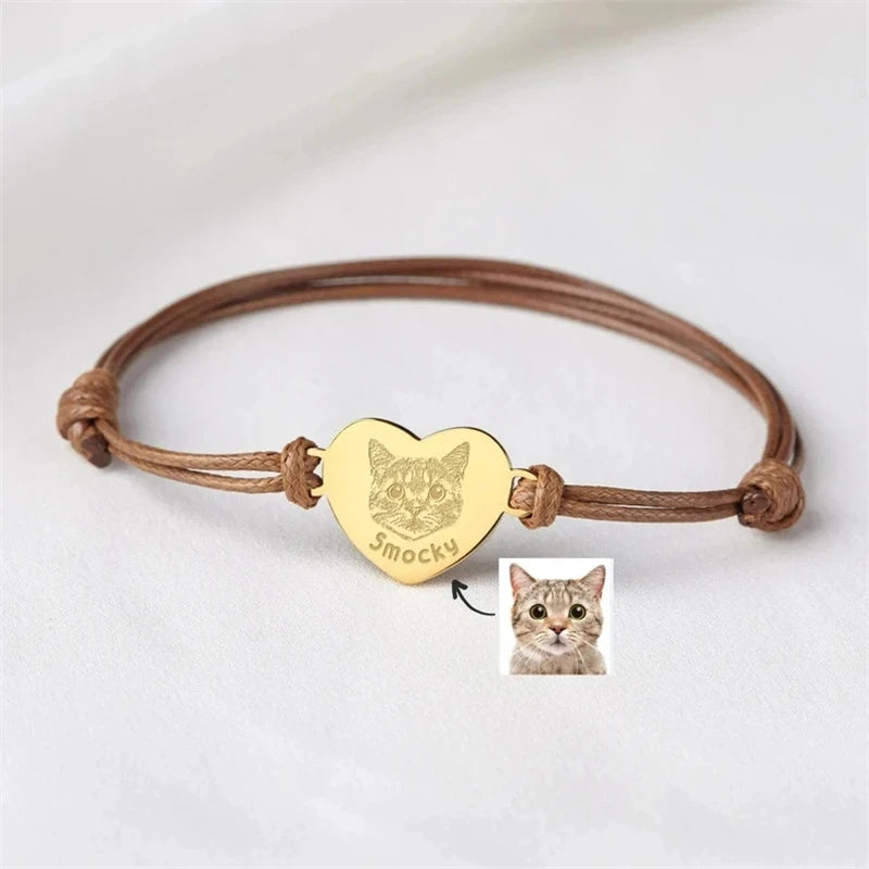 Bracelets personnalisés avec portrait d'animal de compagnie pour femmes, photo de chien personnalisée, bracelet réglable en acier inoxydable pour amoureux des animaux de compagnie, bijoux cadeau