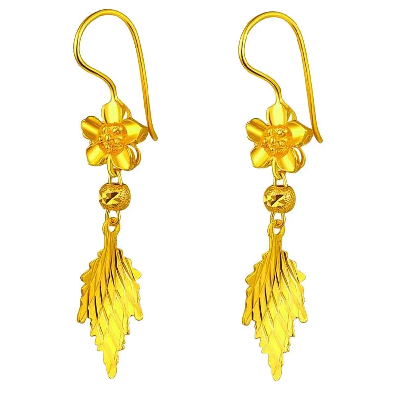 High quality 999 solid gold earrings 24K Bauhinia leaf real gold earrings AU750 luxury quality jewelry