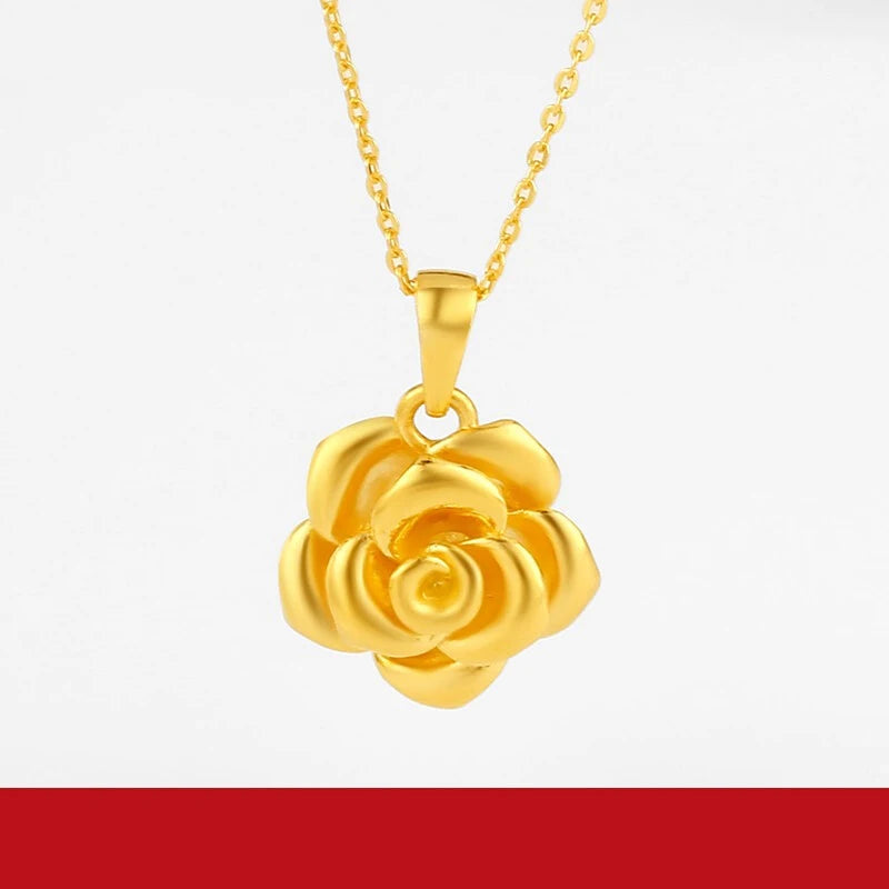 24K Pure Gold Pendant Real AU 999 Solid Gold Charm Lucy Rose Beautiful Trendy Classic Party Fine Jewelry