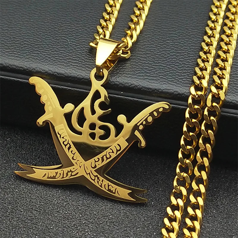 Collier rétro arabe Imam Ali Sword Muslim Islam Knife Chain Colliers Collier en acier inoxydable Hommes / Femmes Couleur or Bijoux N3435S05