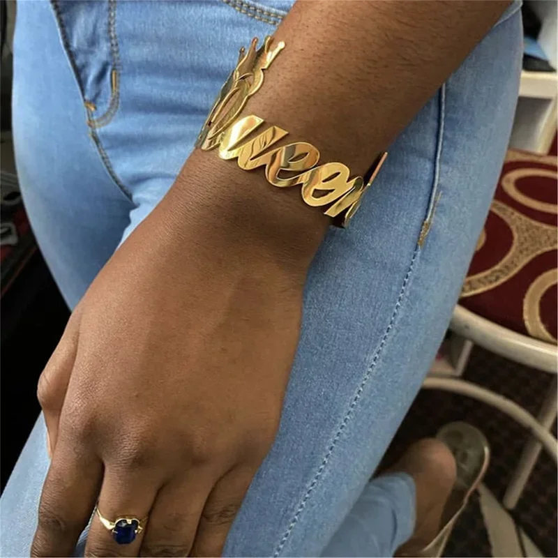 Big Personalized Custom Name Letter Bracelet Stainless Steel Gold Couple Bracelet Cuff Bangle Women Jewelry Valentine's Day Gift