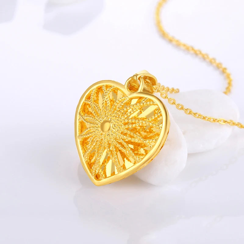 24K Pure Gold Pendant Real AU 999 Solid Gold Charm Nice Shiny Heart Upscale Trendy Classic Fine Jewelry