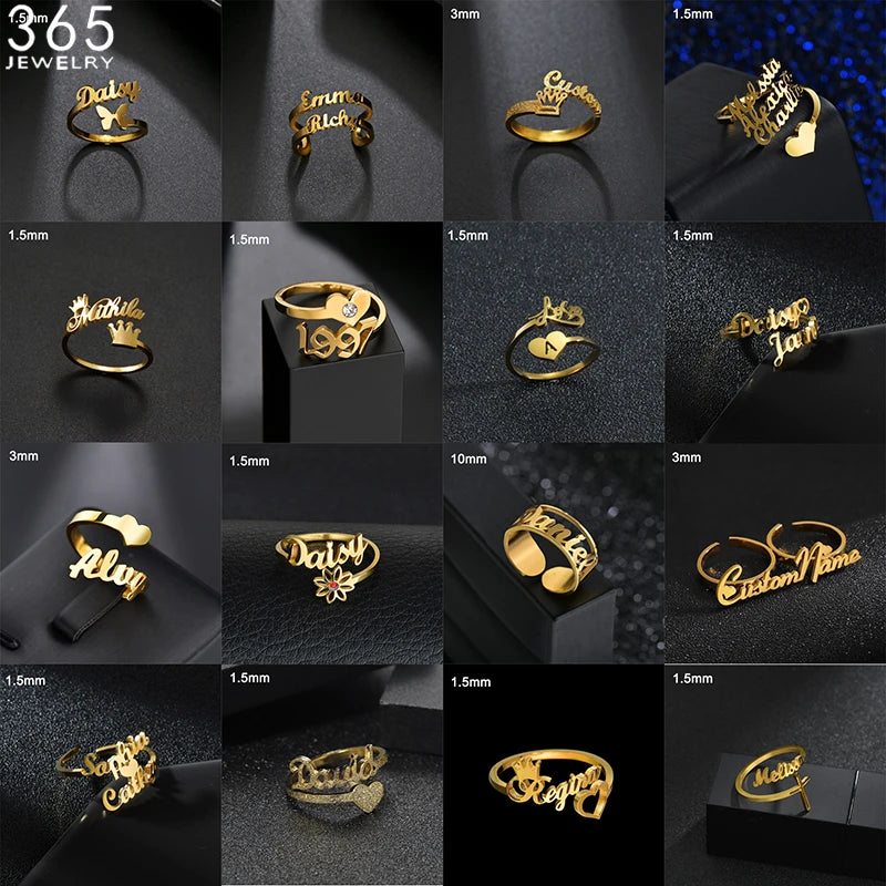 36 Styles Custom Name Ring For Men Women Personalized Wedding Gift Jewelry Double Name Couple Rings Adjustable Size Name Rings