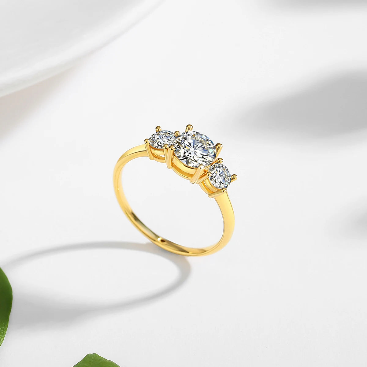 18k Gold Ring Moissanite For Women 3 Stone 100% Real Initial Luxury K Gold Jewelry Engagement Gift