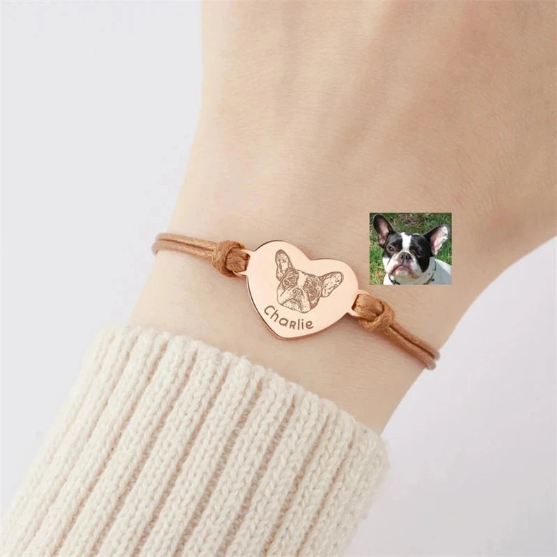 Bracelets personnalisés avec portrait d'animal de compagnie pour femmes, photo de chien personnalisée, bracelet réglable en acier inoxydable pour amoureux des animaux de compagnie, bijoux cadeau
